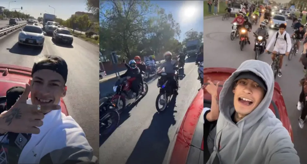 L-Gante recorrió la Ruta 22 en un Camaro descapotable, sin patente y con caravana 