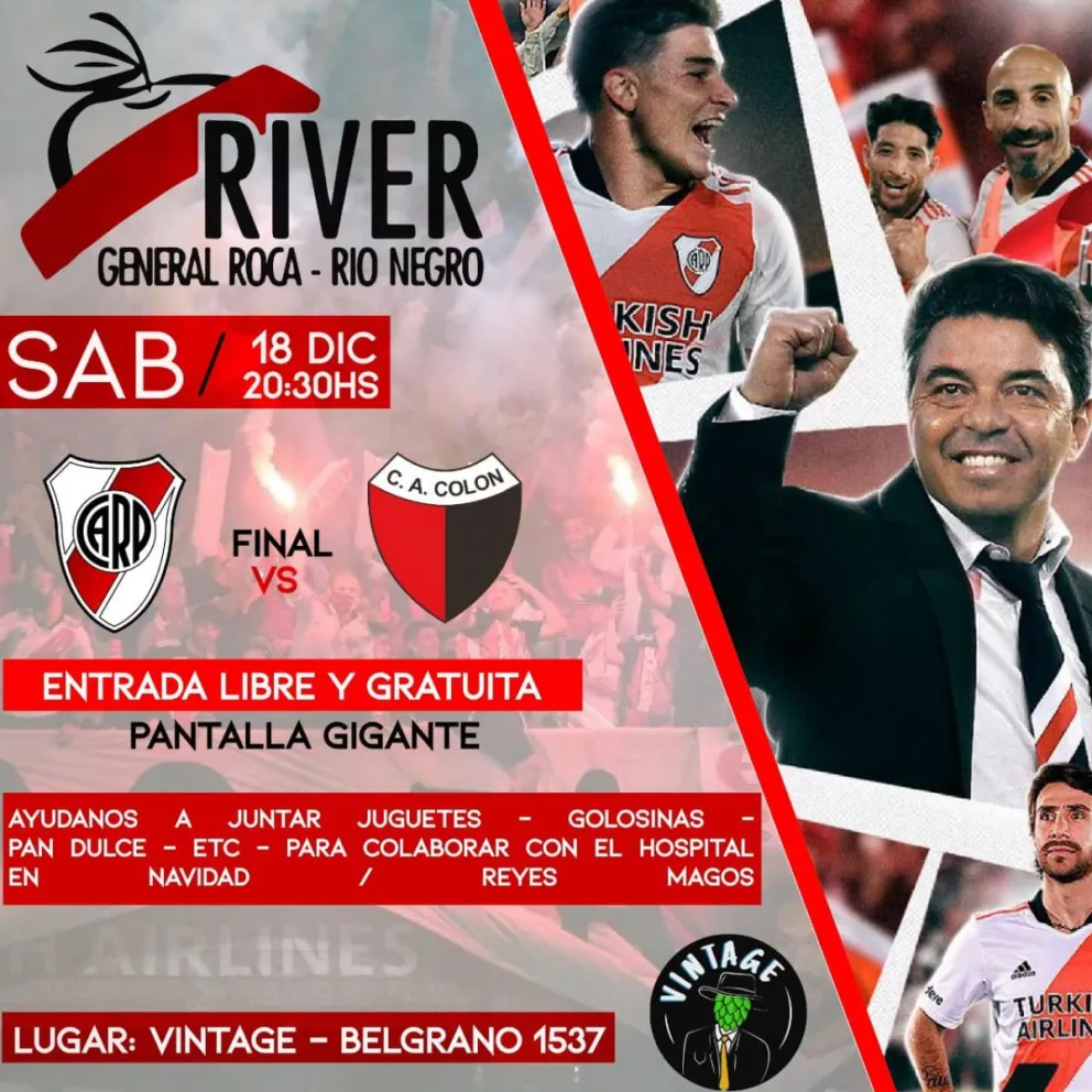 La filial de River invita a ver el partido gratis en pantalla gigante y habrá colecta solidaria