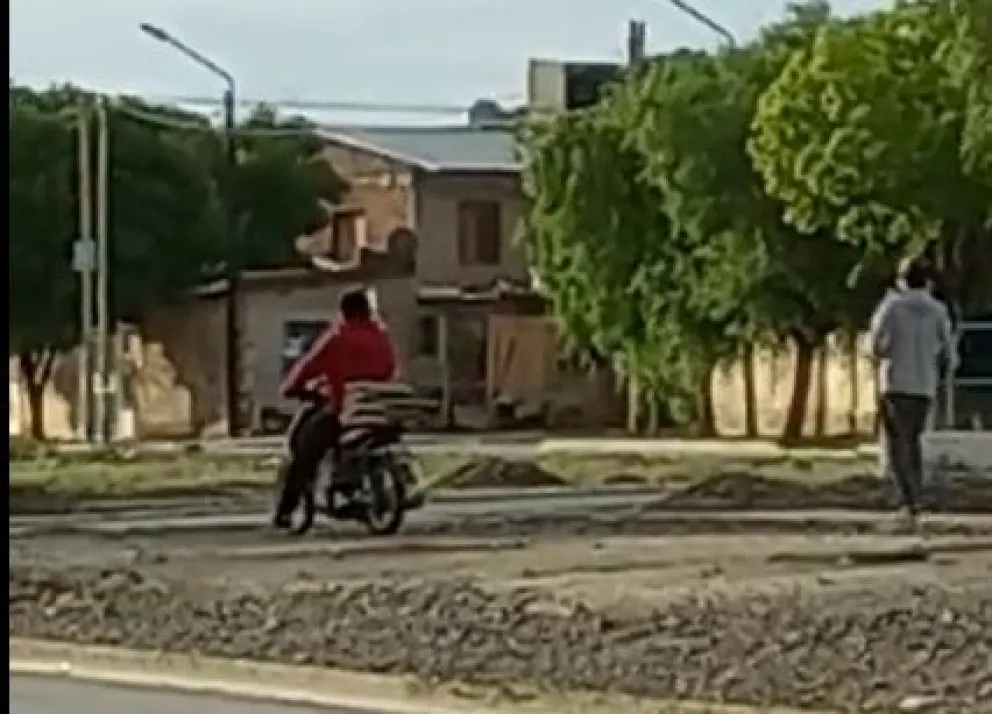 Los filmaron justo cuando se robaban las baldosas de una obra pública