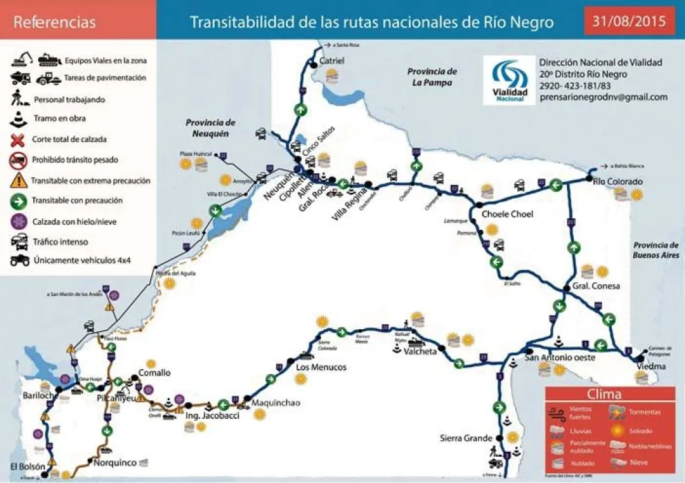 Estado de rutas nacionales en Río Negro