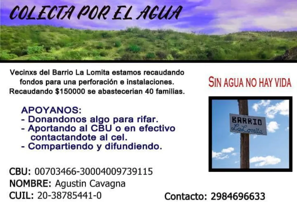 Vecinos de La Lomita realizan una colecta solidaria para poder pagar una perforación de agua